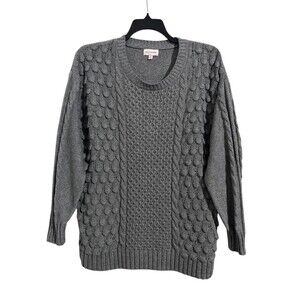 Molly & Isadora Women's Cable Knit Sweater 2X Gray Long Sleeve Chunky Top Casual